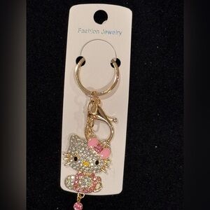 BAG CHARM  Hello Kitty Gold Tone Pink Crystal Dangle Necklace Keychain